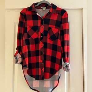 Red and Black Plaid Button Up